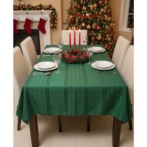 Vtg Green Striped Classic‎ Kitchen Dining Decor Rectangle Tablecloth 70"x50"